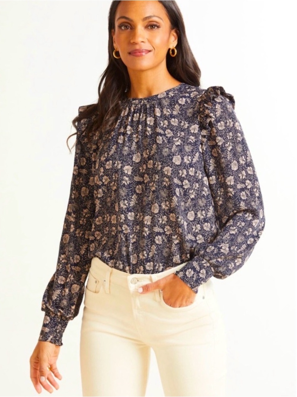 Evereve Daphne Floral‎ Blouse Navy/Blush Size Small